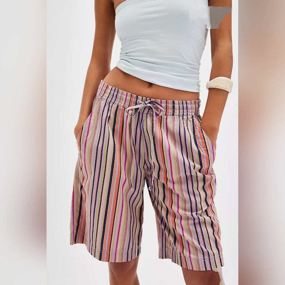 Free People Pink and Purple Bermudas Relaxed Fit